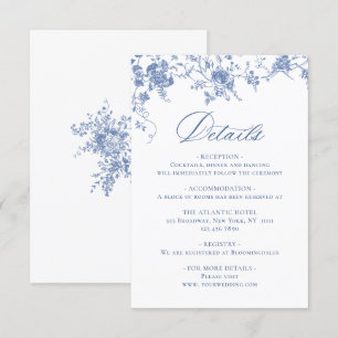 Carte D'accompagnement Elégant Blue French Garden Floral Détails Mariage