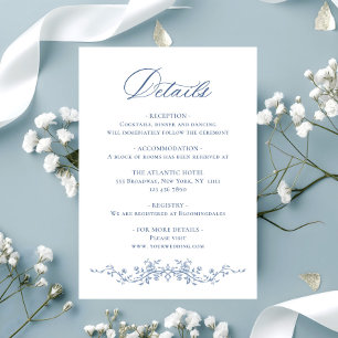 Carte D'accompagnement Elégant Blue French Garden Floral Détails Mariage