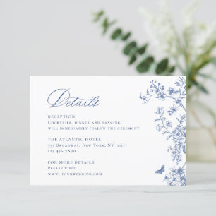 Carte D'accompagnement Elégant Blue French Garden Floral Détails Mariage