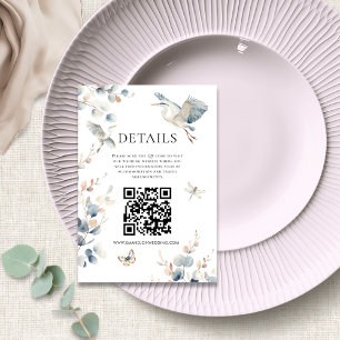 Carte D'accompagnement Elegant Blue Heron Code QR Détails du Mariage