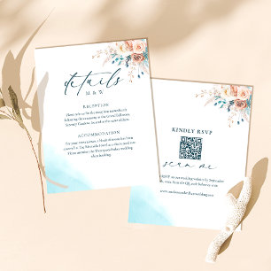 Carte D'accompagnement Elégant Blue Peach Floral Aquarelle Mariage RSVP