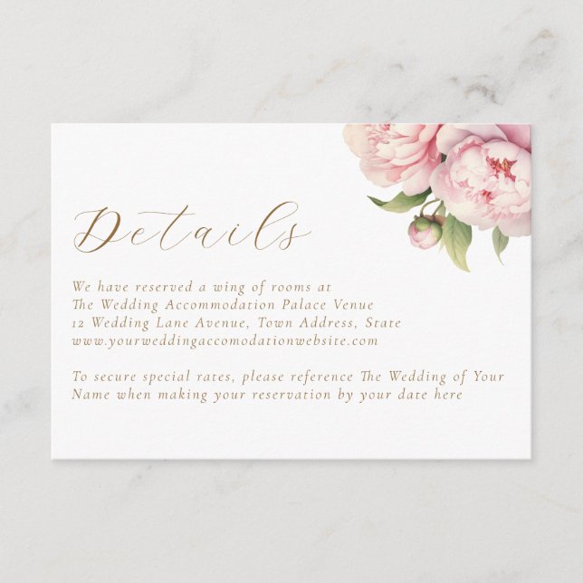 Carte D'accompagnement Elegant Blush Floral Gold Détails du Mariage (Devant)