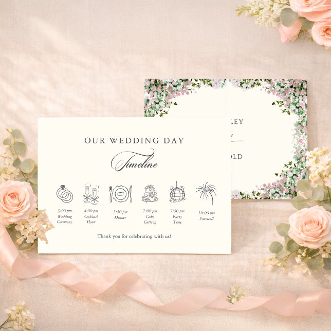 Carte D'accompagnement Elegant Blush Garden Wedding Timeline (Créateur téléchargé)