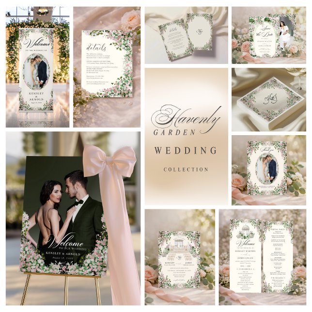 Carte D'accompagnement Elegant Blush Garden Wedding Timeline (Créateur téléchargé)