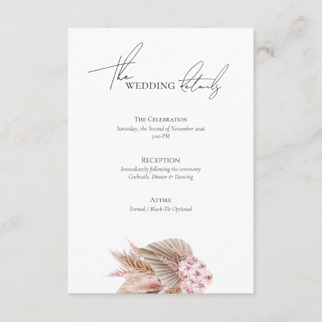 Carte D'accompagnement Elegant Bohemian Pampas Grass Wedding Website (Devant)