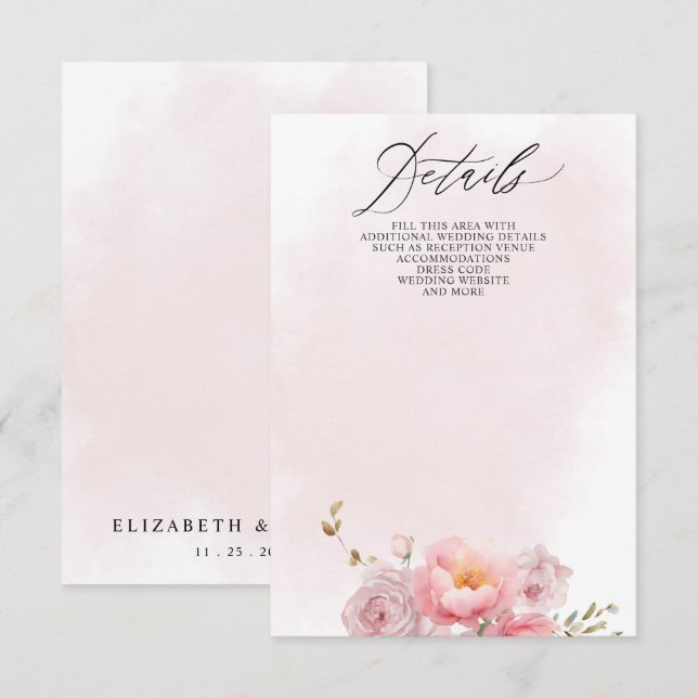 Carte D'accompagnement Elégant Boho été printemps Blush Floral Mariage (Devant / Derrière)
