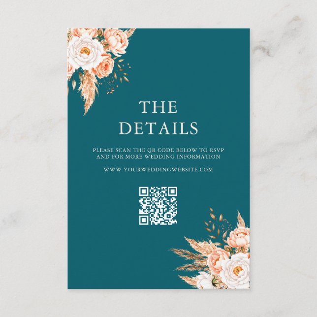 Carte D'accompagnement Élégant Boho Turquoise Chic Fall Floral Mariage (Devant)