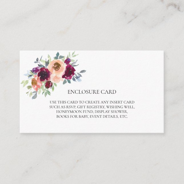 Carte D'accompagnement ÉLÉGANT BOHO VINS ROSE Aquarelle FLEURS (Devant)