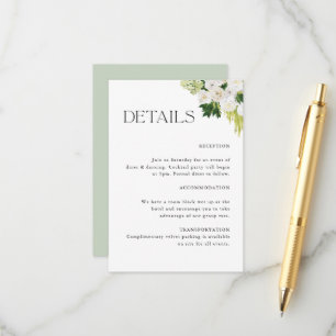 Carte D'accompagnement Elégant Botanique Floral Détails du Mariage