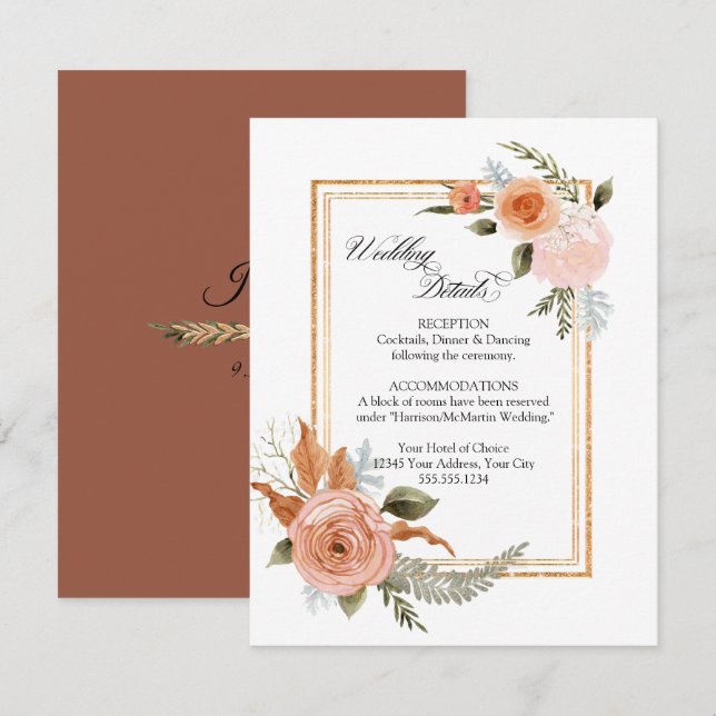 Carte D'accompagnement Elégant Bouquet Rose Gold Détails Mariage (Devant / Derrière)