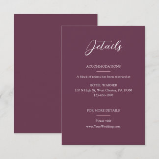 Carte D'accompagnement Elegant Bourgogne Détails du Mariage