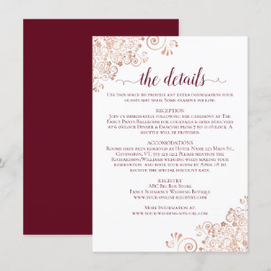 Carte D'accompagnement Elegant Bourgogne & Rose Gold Détails du Mariage