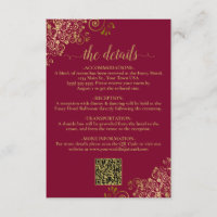 Elegant Burgundy & Gold Mariage QR Code Détails