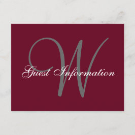 Carte D'accompagnement Elégant Burgundy Gris Script Information Mariage