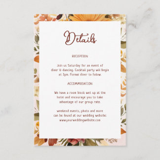 Carte D'accompagnement Elégant cadre de fleurs orange Détails du Mariage