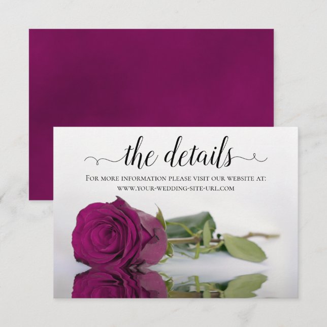 Carte D'accompagnement Elegant Cassis Purple Rose Détails du Mariage Site (Devant / Derrière)