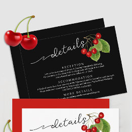 Carte D'accompagnement Elegant Cerises Noir Blanc Rouge Détails Mariage