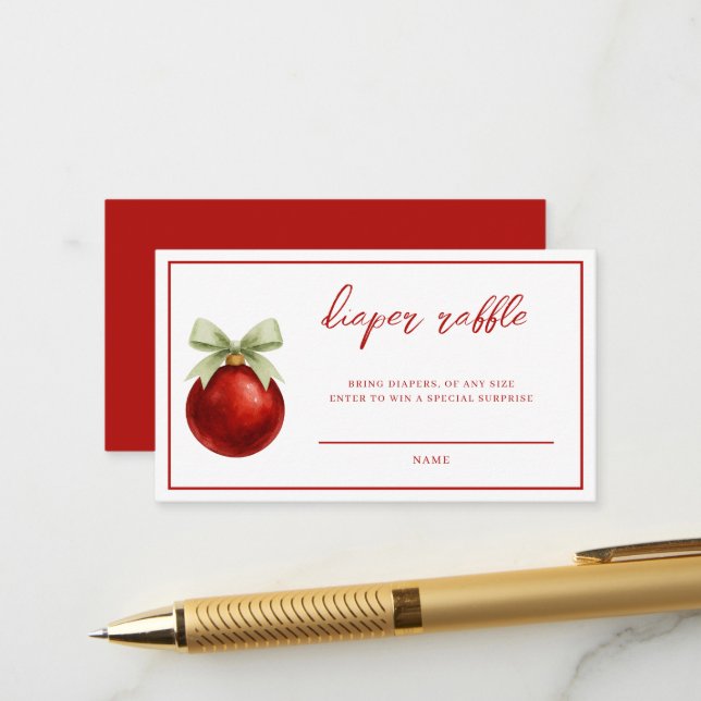 Carte D'accompagnement Elegant Christmas Gender Neutral Diaper Raffle  (Devant/Arrière en situation)