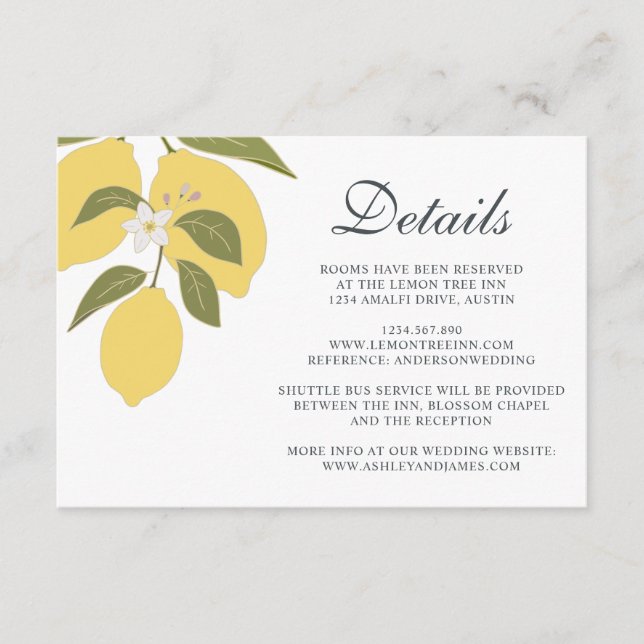 Carte D'accompagnement Elégant citron thème Détails Mariage (Devant)