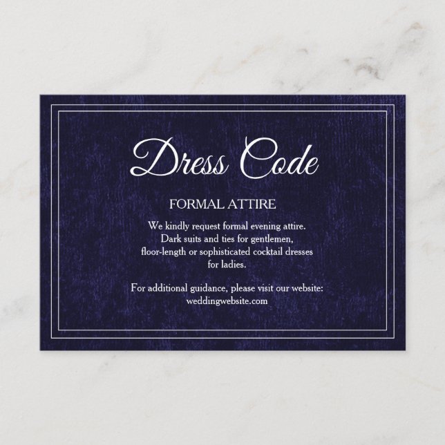 Carte D'accompagnement Elegant Classic Navy Blue Wedding Dress Code (Devant)