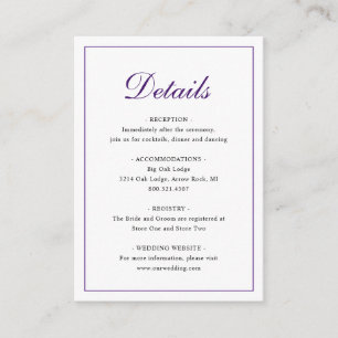 Carte D'accompagnement Élégant classique classique Royal violet Mariage