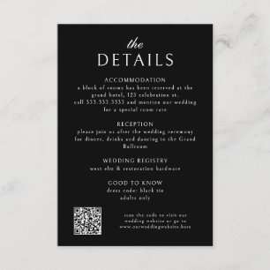 Carte D'accompagnement Élégant classique Formal Black QR Code Mariage