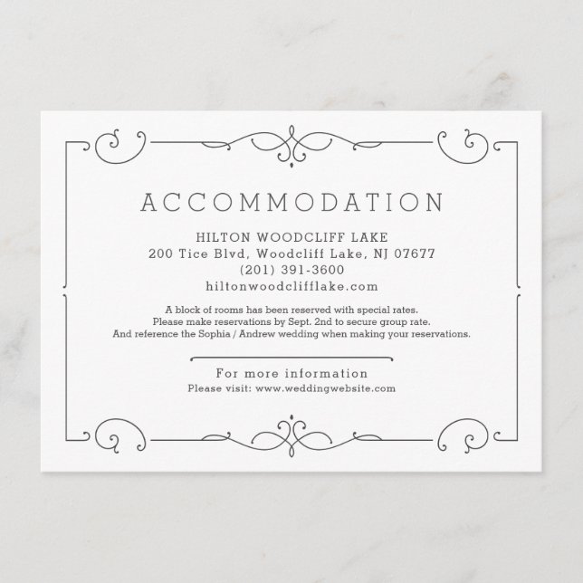Carte D'accompagnement Elégant classique moderne mariage hébergement encl (Devant)