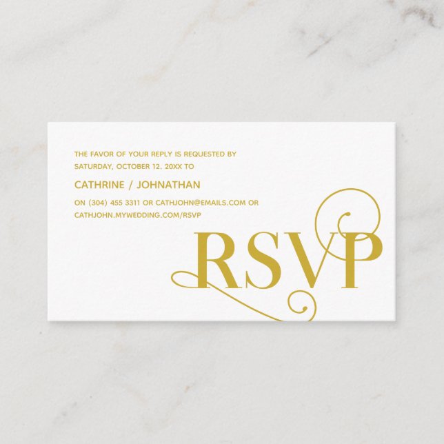Carte D'accompagnement Élégant Classy, Gold Script, réponse RSVP (Devant)