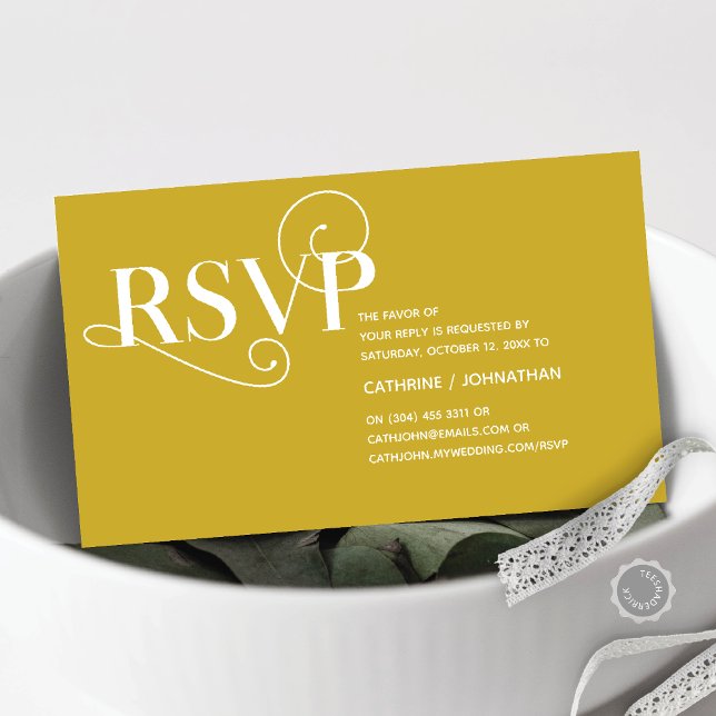 Carte D'accompagnement Élégant Classy, Gold Script, réponse RSVP (Elegant Classy, Invitation RSVP respond Enclosure Card, in Classy Gold themed)