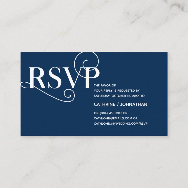 Carte D'accompagnement Elegant Classy, Navy Blue Script, réponse RSVP (Devant)