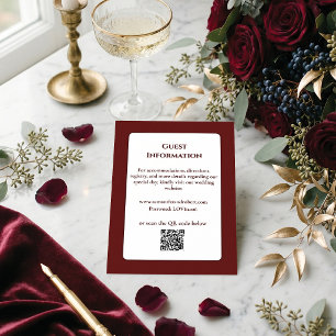Carte D'accompagnement Élégant Code QR Art Linéaire Floral Bourgogne Mari