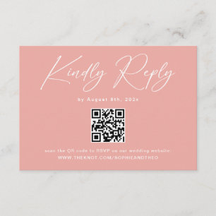 Carte D'accompagnement Élégant Code QR Rose RSVP de Mariage