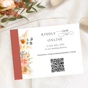 Carte D'accompagnement Elégant code QR RSVP Peach et Rust Orange Mariage
