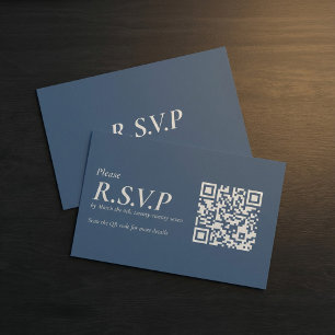 Carte D'accompagnement Élégant code QR Serif bleu RSVP