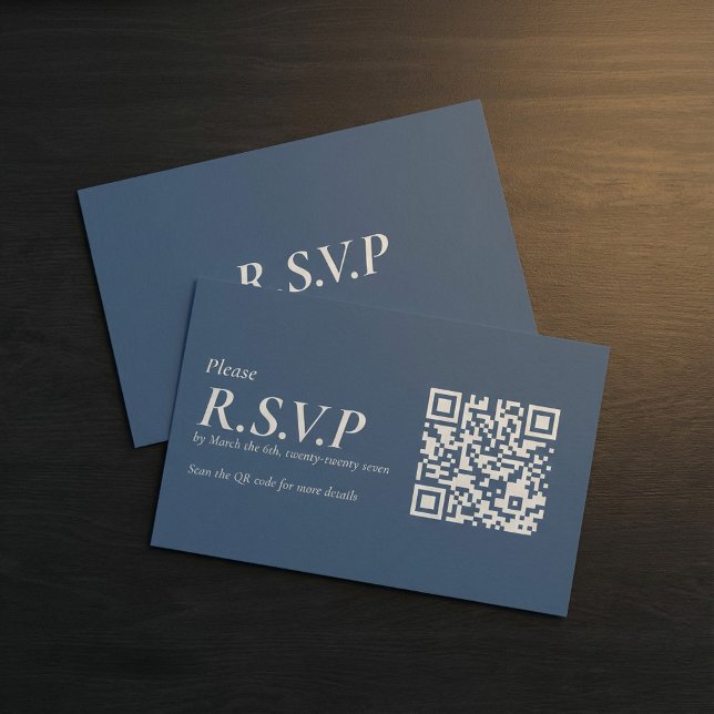Carte D'accompagnement Élégant code QR Serif bleu RSVP (Elegant Blue Serif QR Code RSVP Enclosure Card.)
