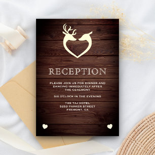 Carte D'accompagnement Elégant Coeur de Cerf Réception en bois rustique