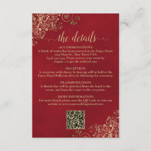 Carte D'accompagnement Elegant Crimson Rouge & Or Mariage QR Détails du c