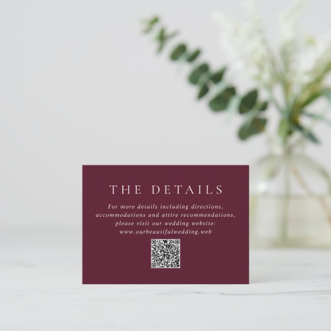 Carte D'accompagnement Elegant Deep Burgundy QR Code Classic Wedding (Debout devant)