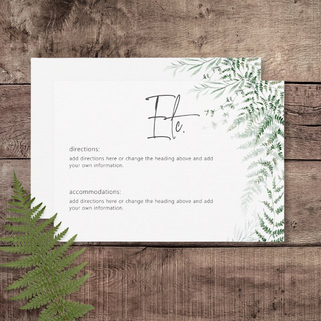 Carte D'accompagnement Elégant Delicate Greenery Ferns Détails du Mariage (Elegant Delicate Greenery Ferns Wedding Details Card)