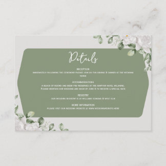 Carte D'accompagnement Élégant dessin floral blanc et vert sauge botaniqu