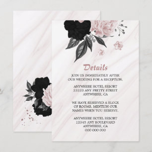 Carte D'accompagnement Élégant détail de fleurs rose noire