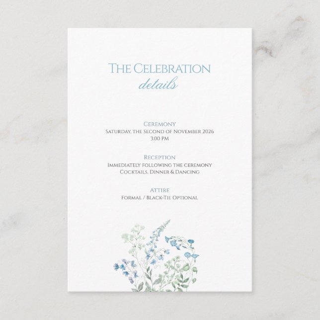 Carte D'accompagnement Elegant Dusty blue Floral Calligraphy Wedding (Devant)