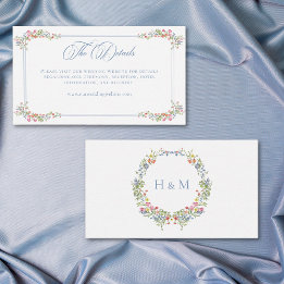 Carte D'accompagnement Elegant Dusty Blue Pastel Wildflower Crest Wedding