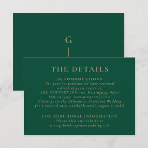 Carte D'accompagnement Élégant Emerald Green Gold Détails du Mariage