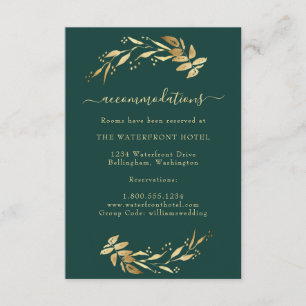 Carte D'accompagnement Élégant Emerald Green Gold Mariage Hébergements