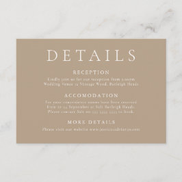 Carte D'accompagnement Elégant et moderne Pale Taupe Détails Mariage