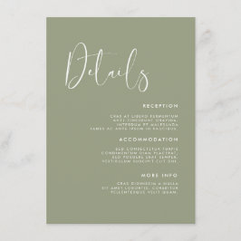 Carte D'accompagnement Elégant et moderne sauge vert détails mariage