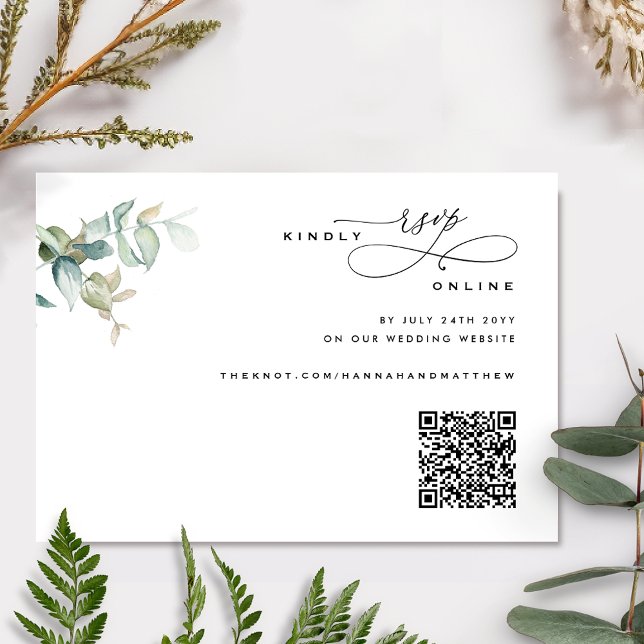 Carte D'accompagnement Elégant et simple, Mariage de verdure QR Code RSVP (Créateur téléchargé)