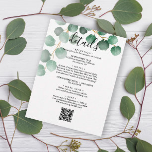 Carte D'accompagnement Elegant Eucalyptus Feuille QR Code Détails du Mari