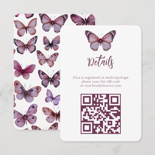 Carte D'accompagnement Elégant Fête des mariées de papillons Code QR PERS (Devant / Derrière)